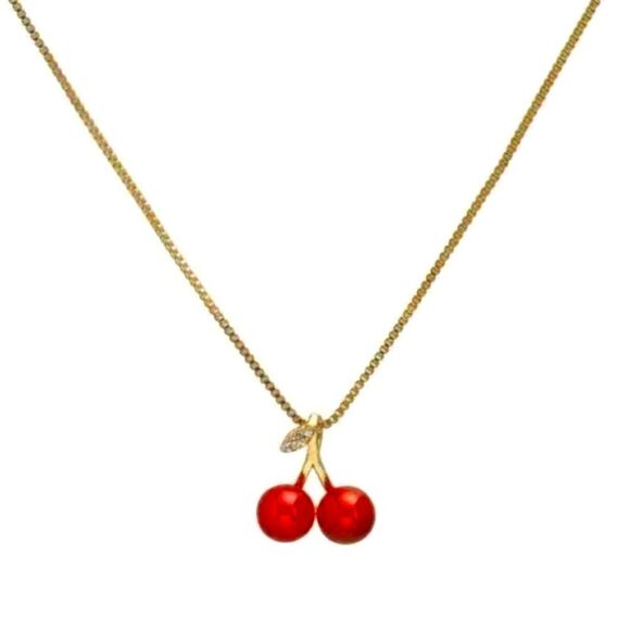 Chic 3pcs Set Cherry Pendant Necklace & Earrings - Picture 3 of 13